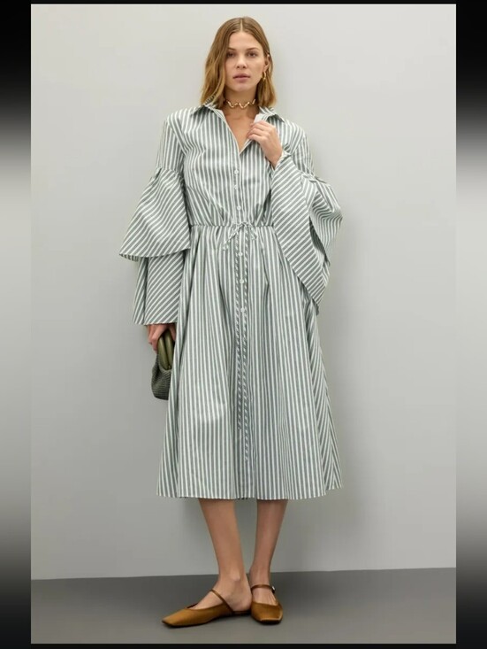 Rosie Assoulin Dresses & Skirts - Rosie Assoulin Fiesta Sage Green and White Striped Midi Dress